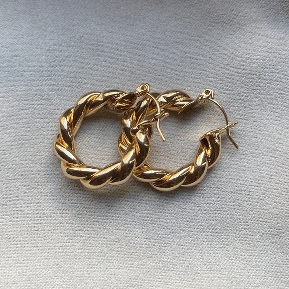 Gold Twisted Hoops - Picture 4 of 5
